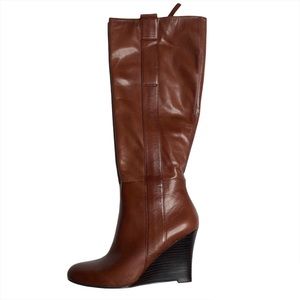 Nine West Brown Leather Wedged Boots EUC